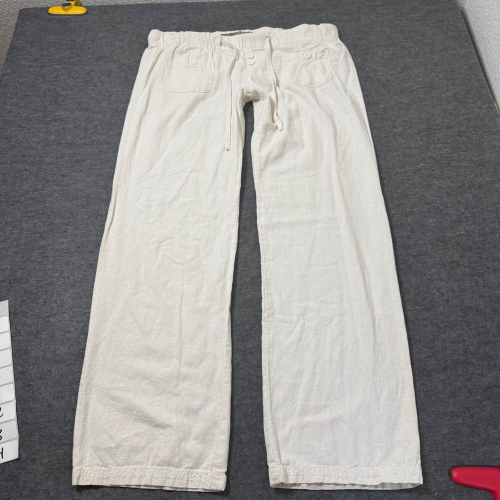 VTG Y2K Angel Kiss Cream Linen Blend Low Rise Wide Leg Pants Womens Large 5973